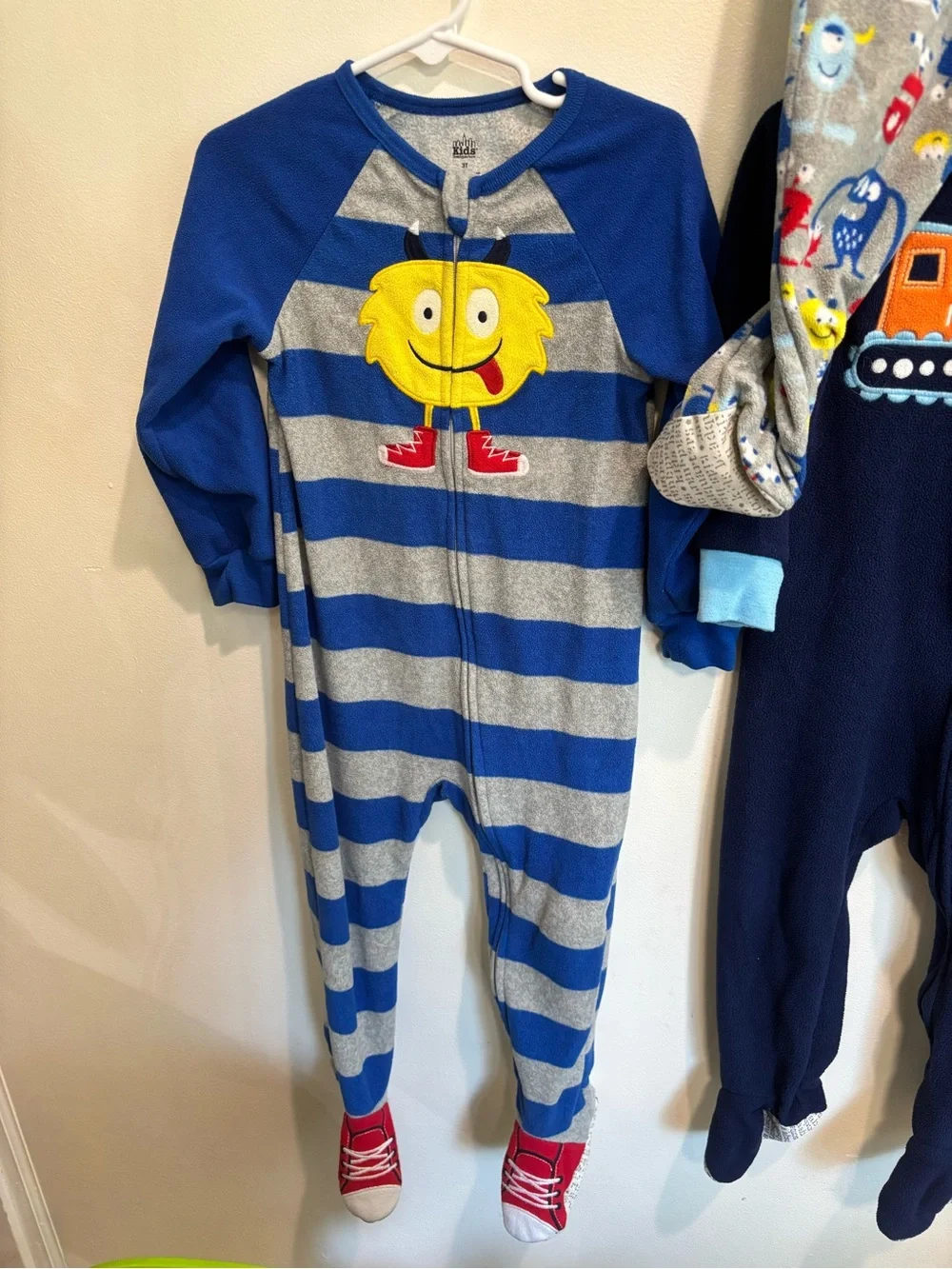 Fleece footie pajamas toddler boy 2T monsters an trucks winter